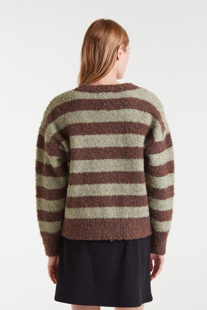 Maglione lavorato a maglia testurizzato a righe marroni e verdi