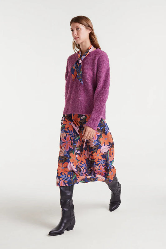 Gonna midi in crêpe leggera con stampa Tigerlily