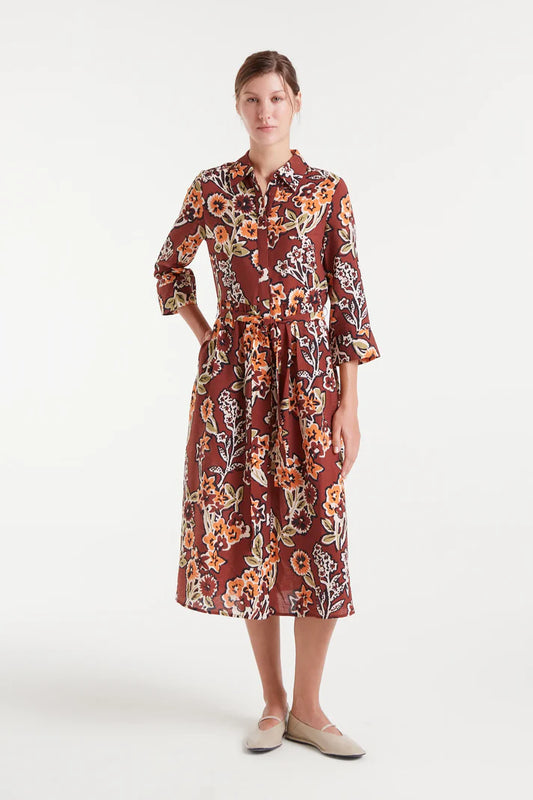 Abito midi in crêpe leggero con stampa a margherite