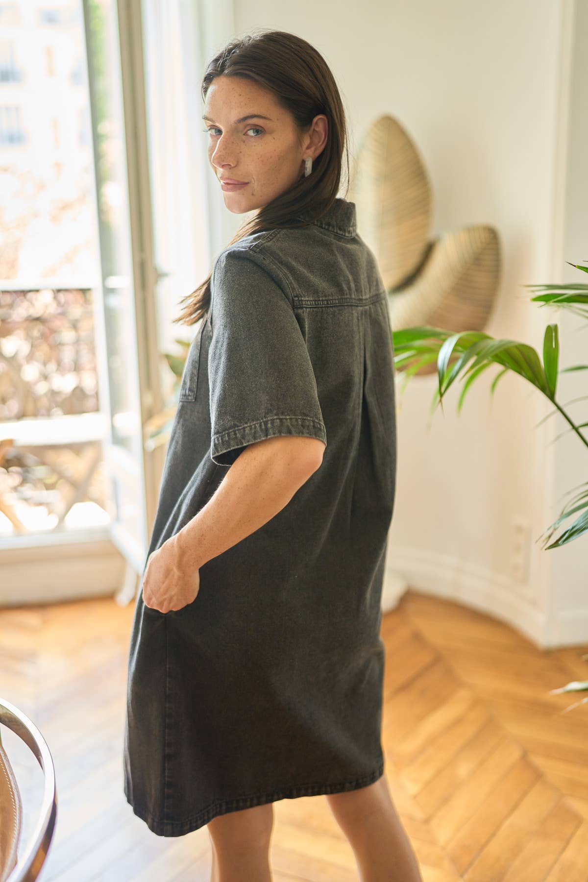 Abito corto in denim Dalia con collo camicia