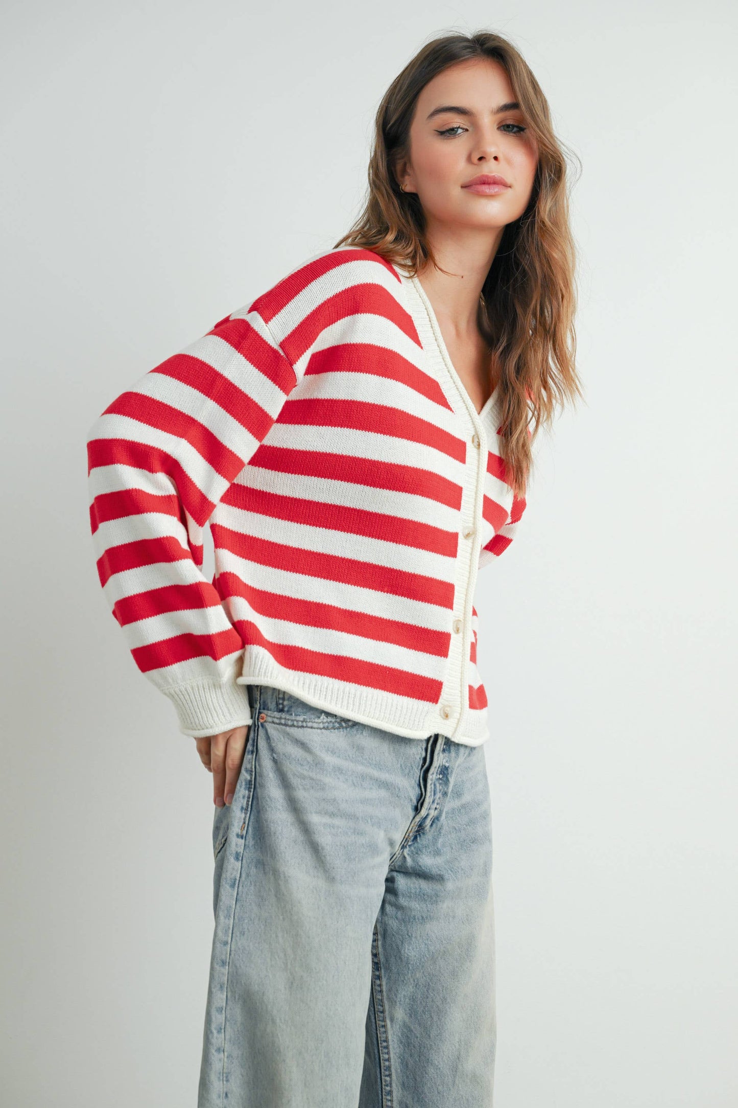 Maglione a righe con bottoni sul davanti - BMC7683