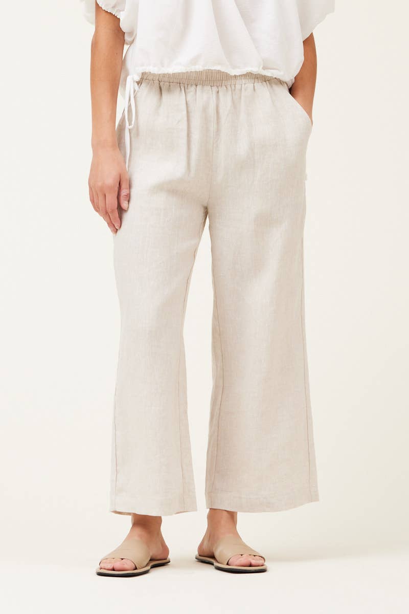 50294LN - PANTALONE PULL ON IN LINO: OMBRA / MEDIO