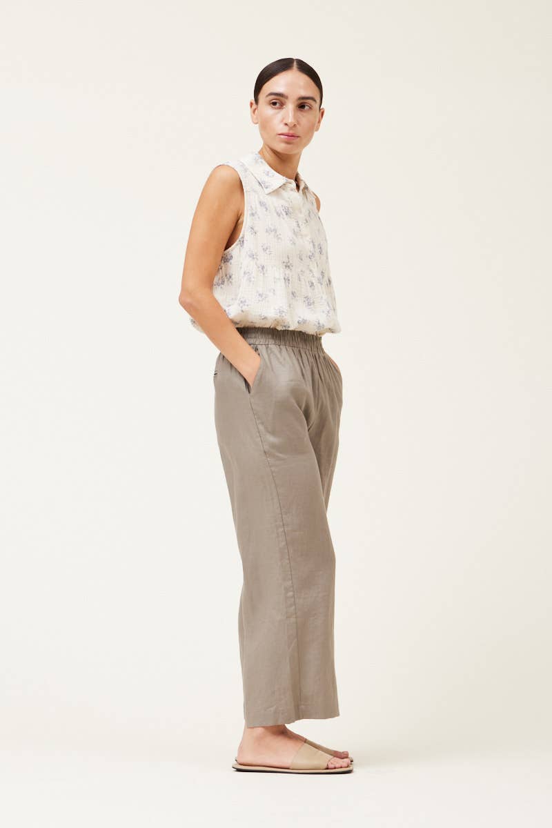 50294LN - PANTALONE PULL ON IN LINO: OMBRA / GRANDE