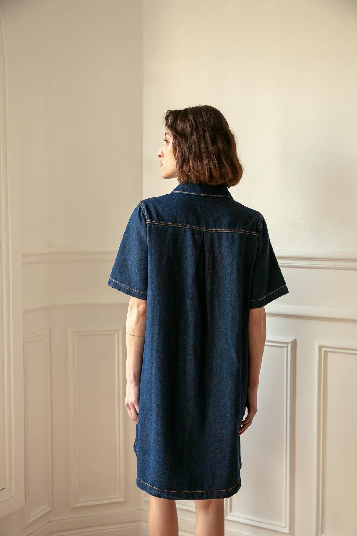 Abito corto in denim Dalia con collo camicia