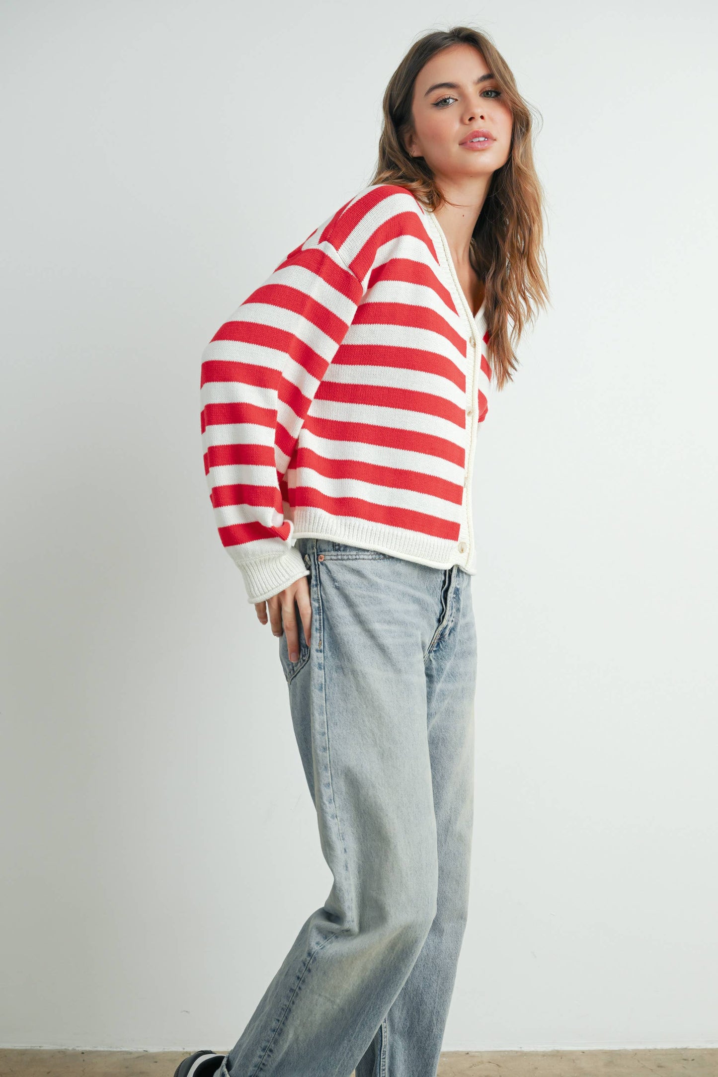 Maglione a righe con bottoni sul davanti - BMC7683