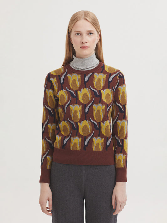Maglione jacquard tulipani