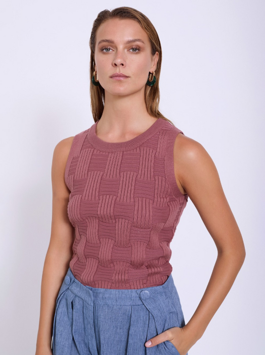 Top basket knit senza maniche