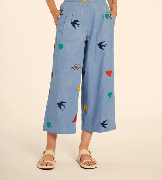 Pant con ricami denim