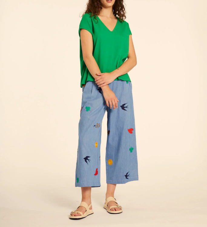 Pant con ricami denim