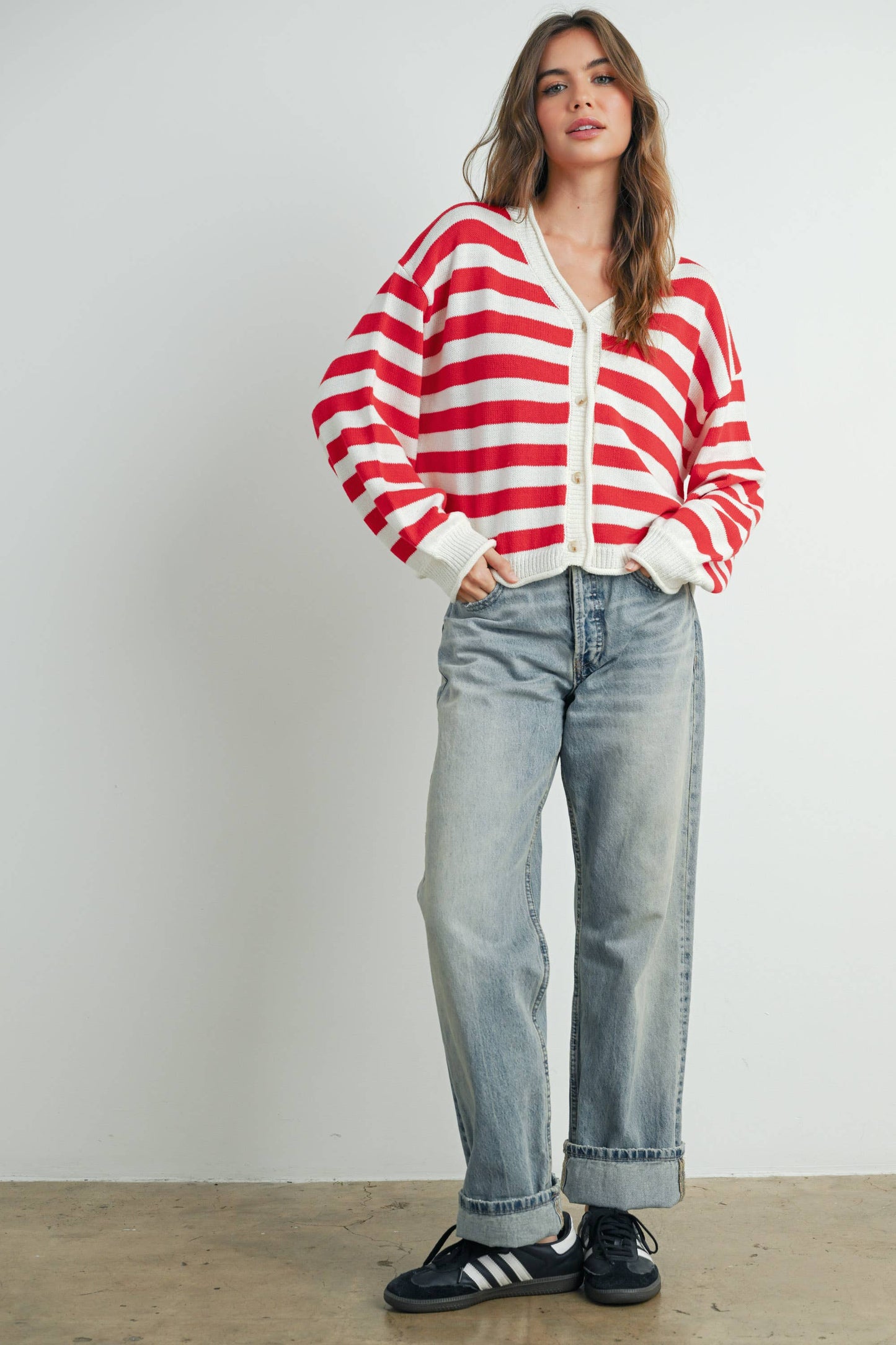Maglione a righe con bottoni sul davanti - BMC7683
