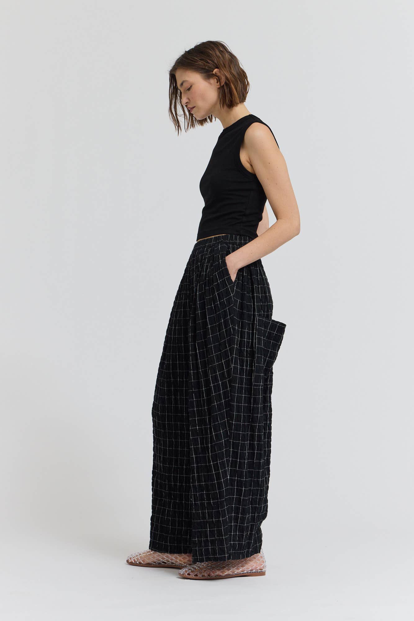 50932 - PANTALONI IN GARZA A QUADRI