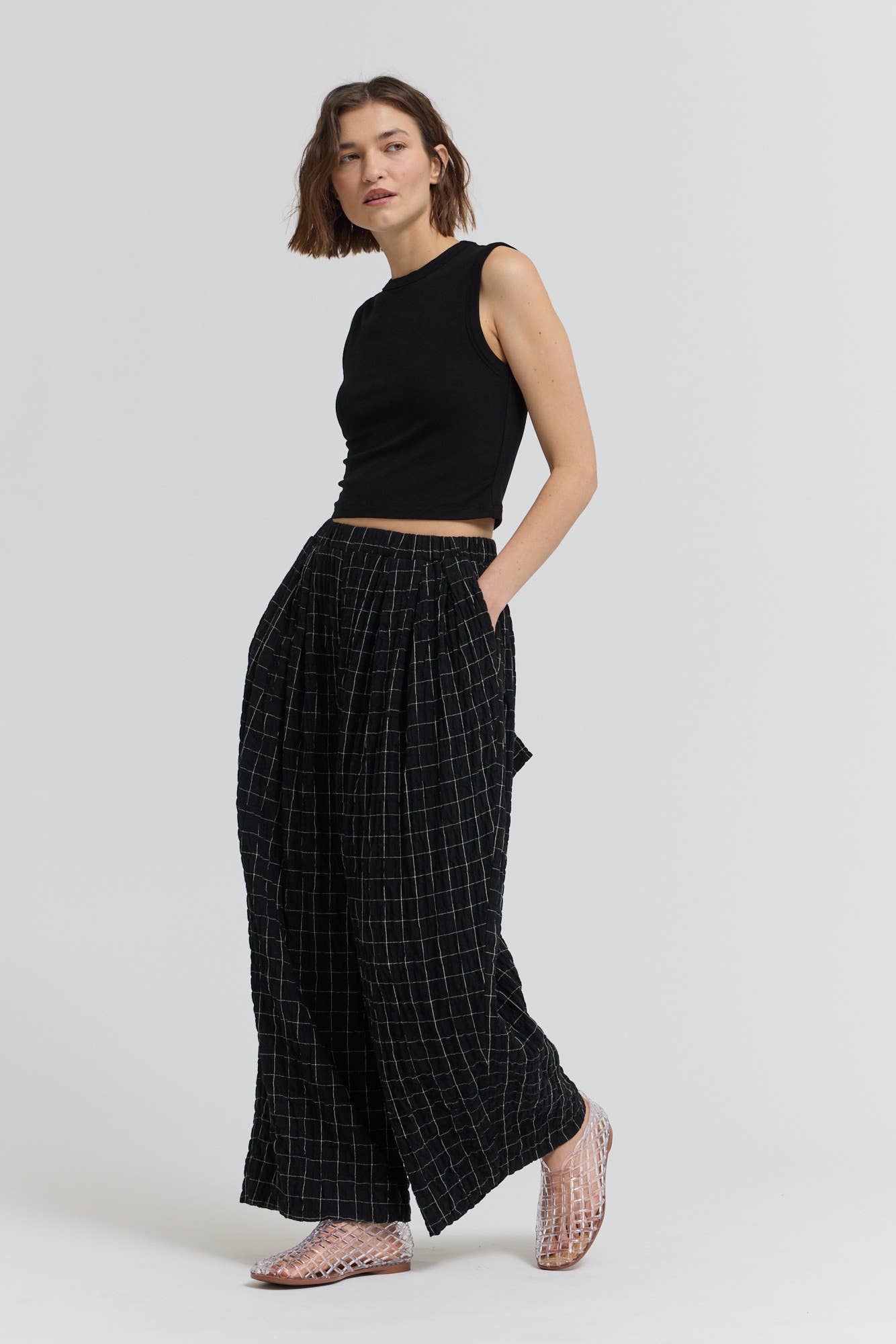 50932 - PANTALONI IN GARZA A QUADRI