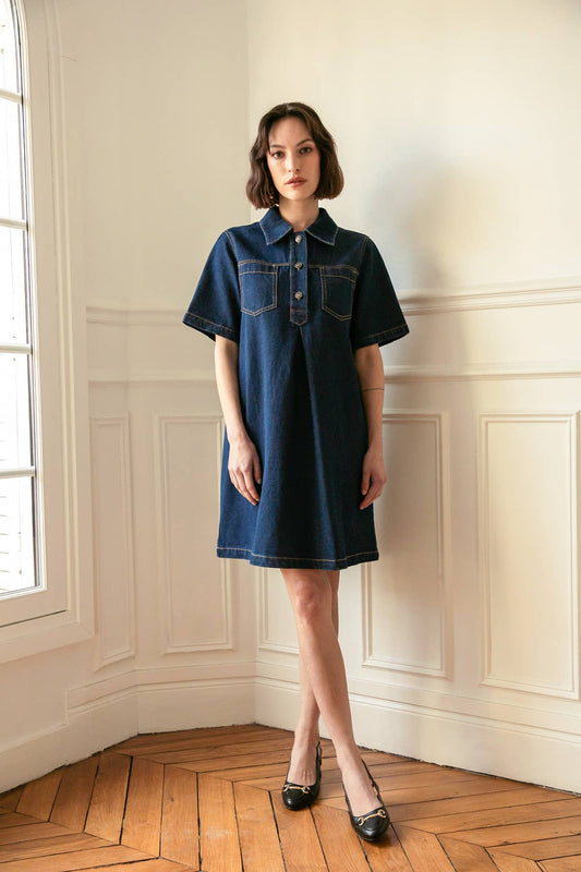 Abito corto in denim Dalia con collo camicia