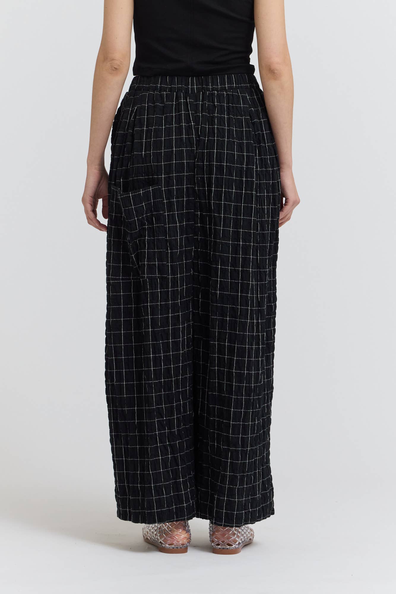 50932 - PANTALONI IN GARZA A QUADRI: CREMA / Contemporaneo / PICCOLA