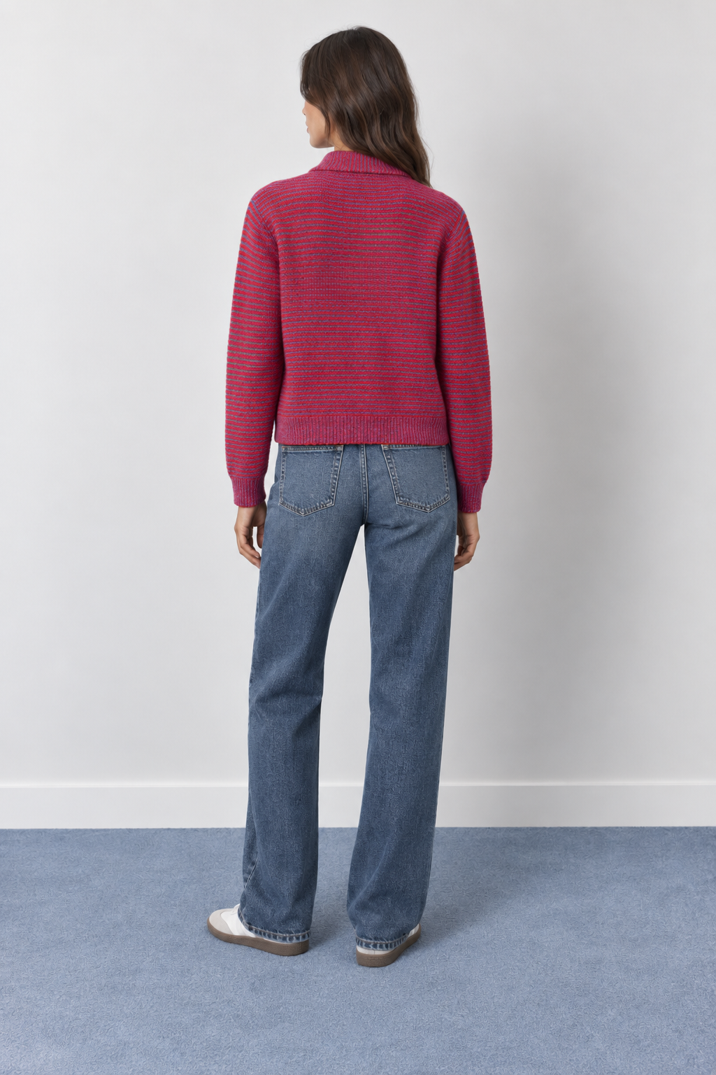 Gilet a righe in maglia con fiocco al collo - A1621
