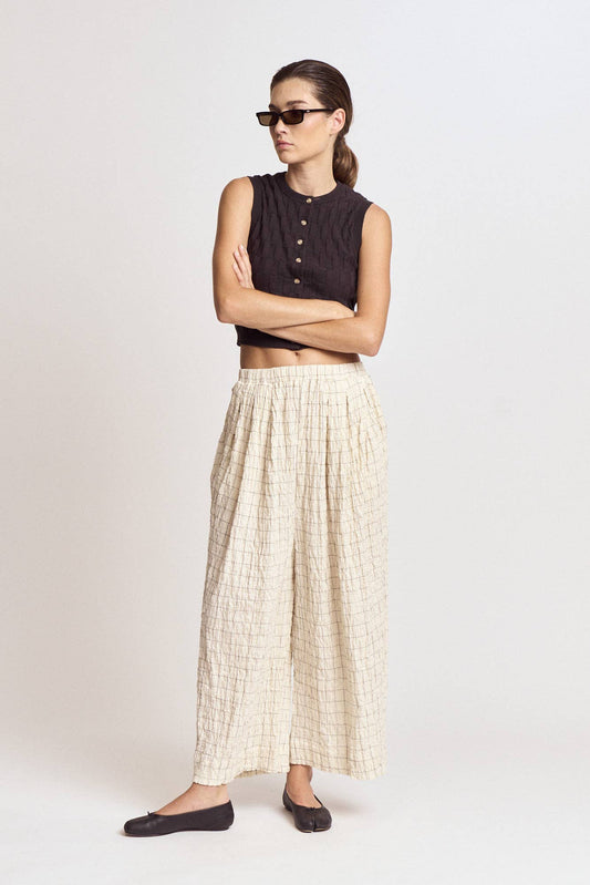 50932 - PANTALONI IN GARZA A QUADRI: CREAM / Contemporary / LARGE