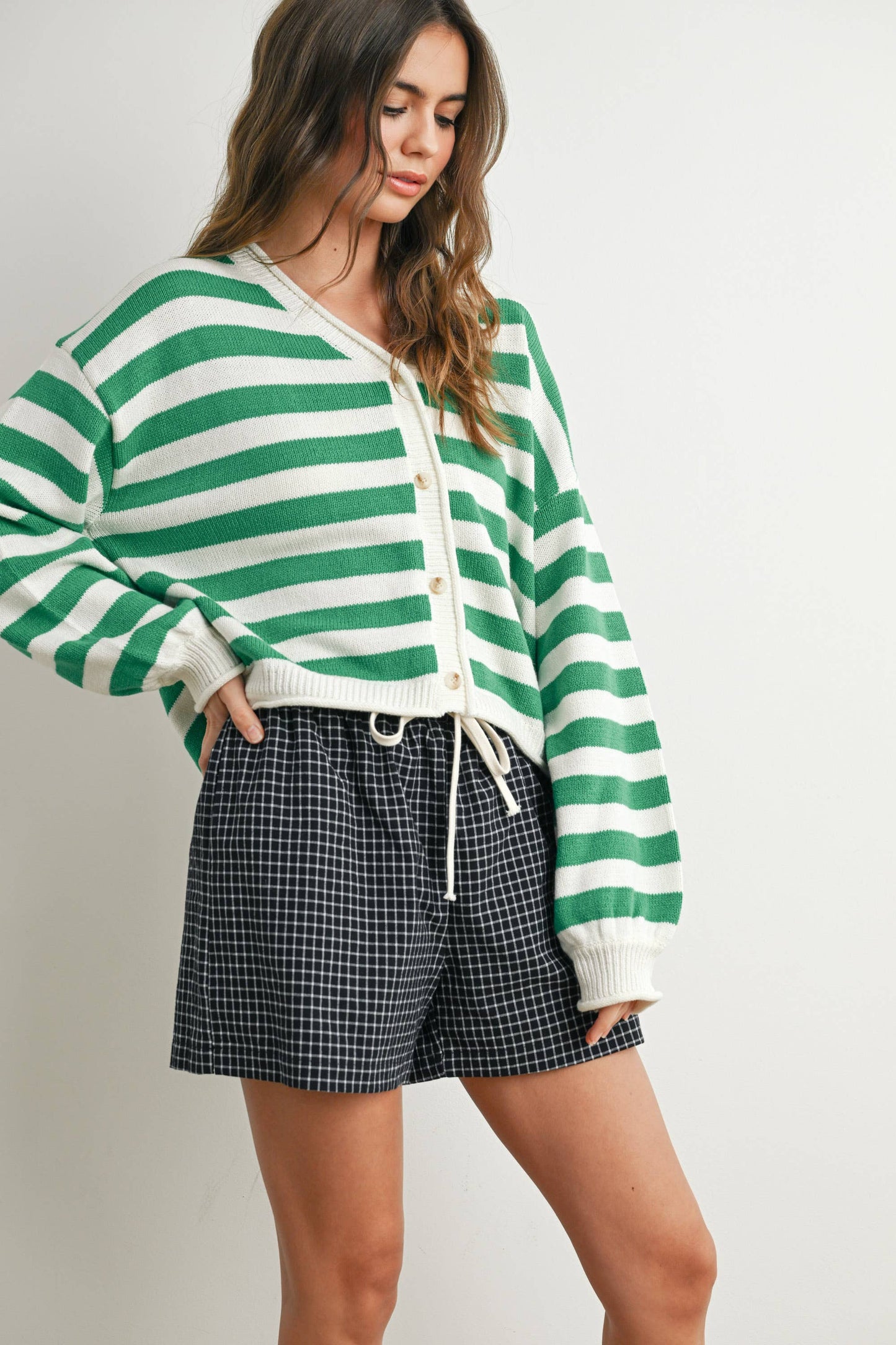 Maglione a righe con bottoni sul davanti - BMC7683