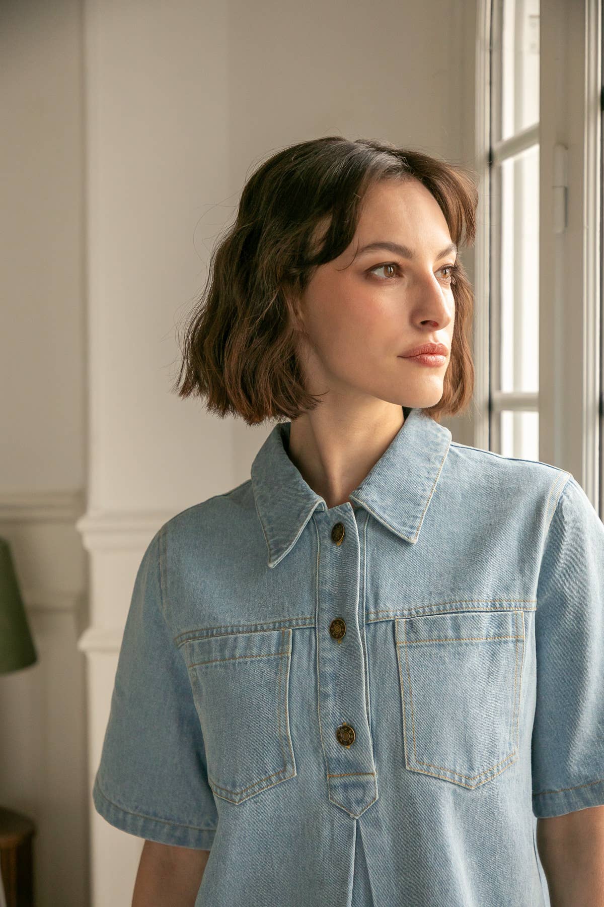 Abito corto in denim Dalia con collo camicia