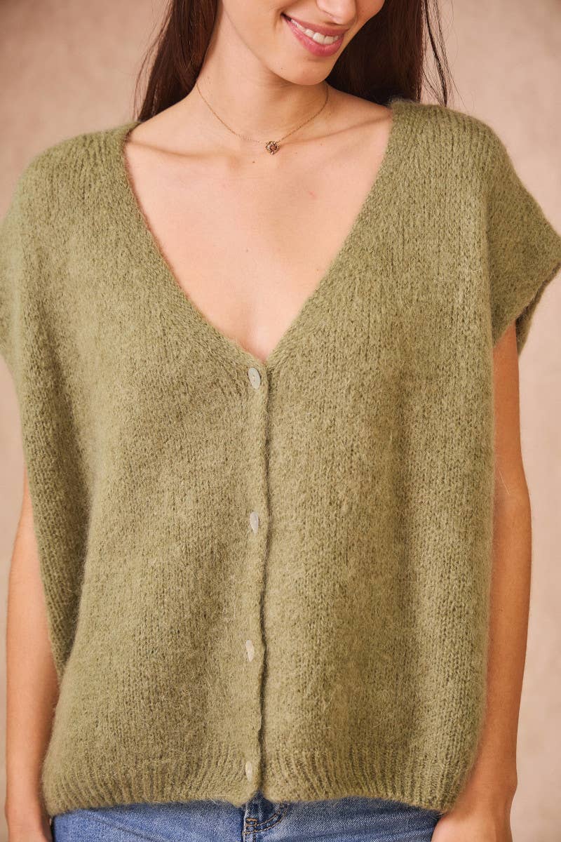 Cardigan Senza Maniche in Kid Mohair