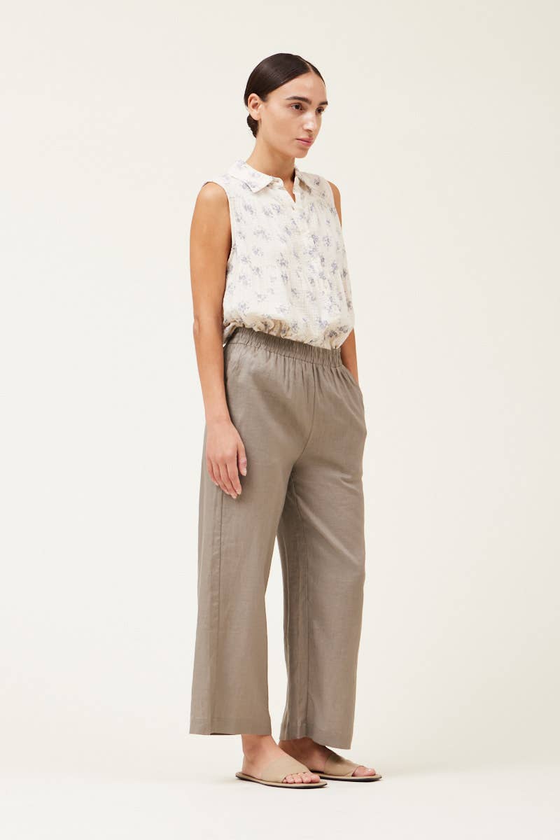 50294LN - PANTALONE PULL ON IN LINO: OMBRA / GRANDE