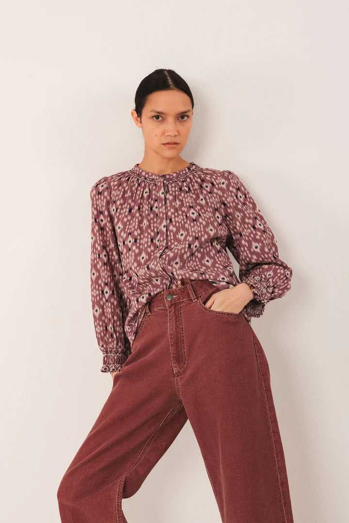 Camicia collo coreana ikat print