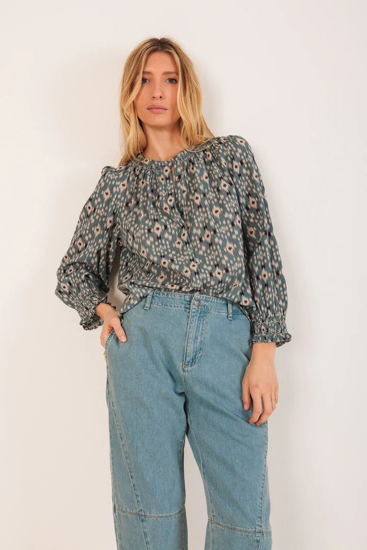 Camicia collo coreana ikat print