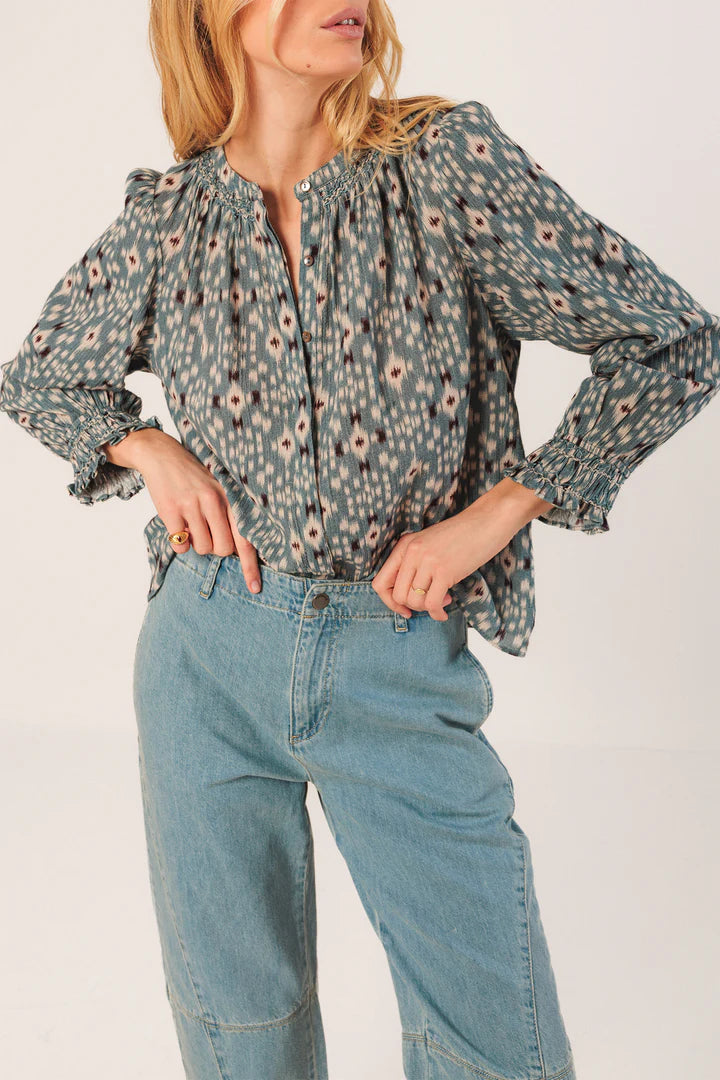 Camicia collo coreana ikat print