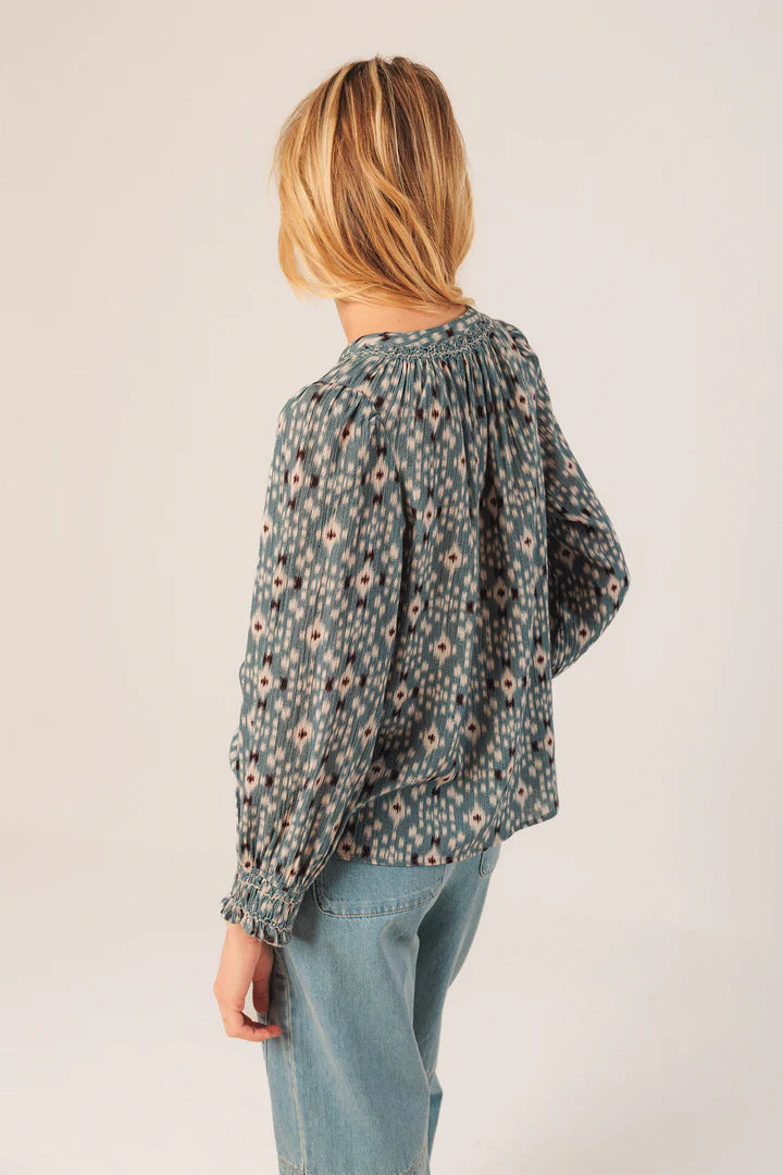 Camicia collo coreana ikat print