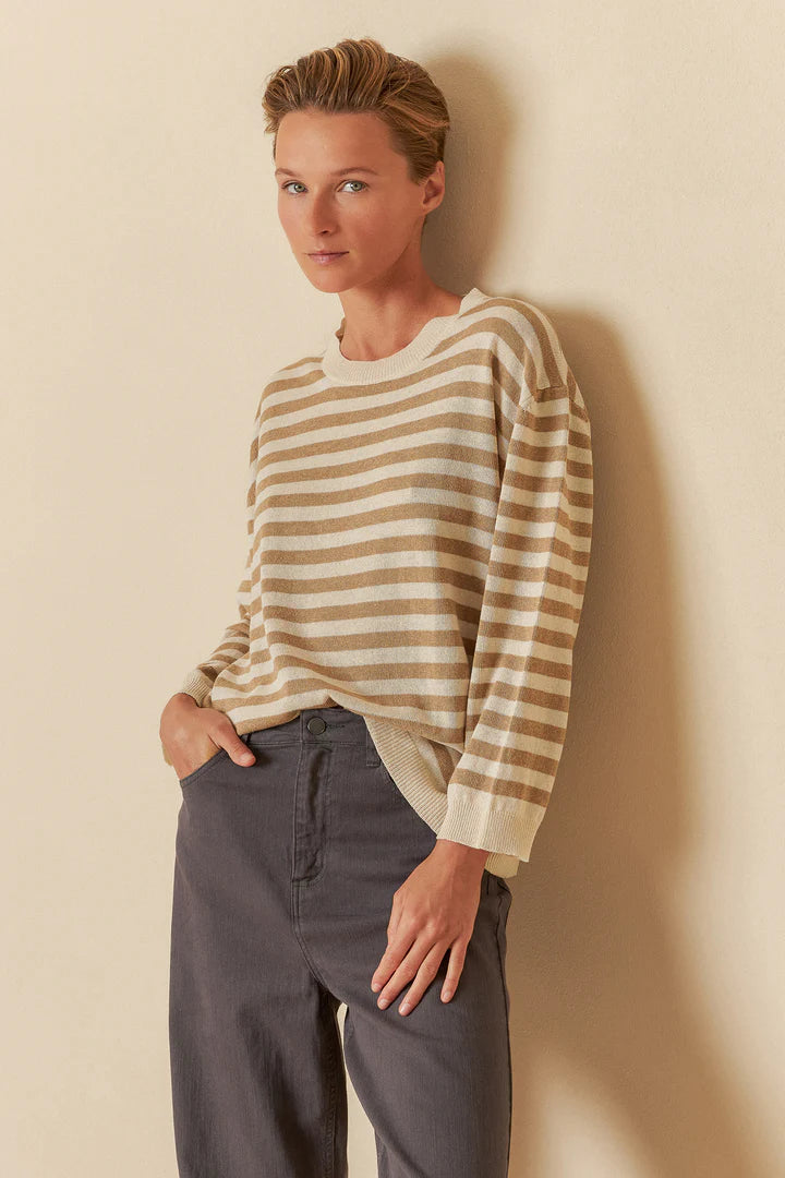 Sweater oversize a righe ecru