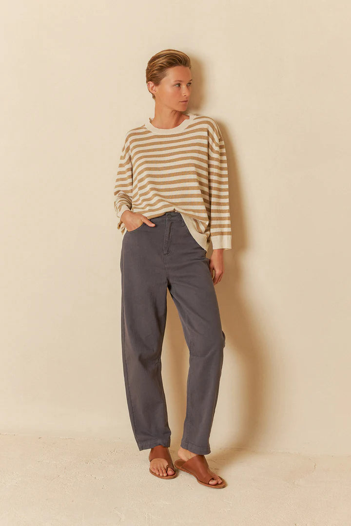 Sweater oversize a righe ecru