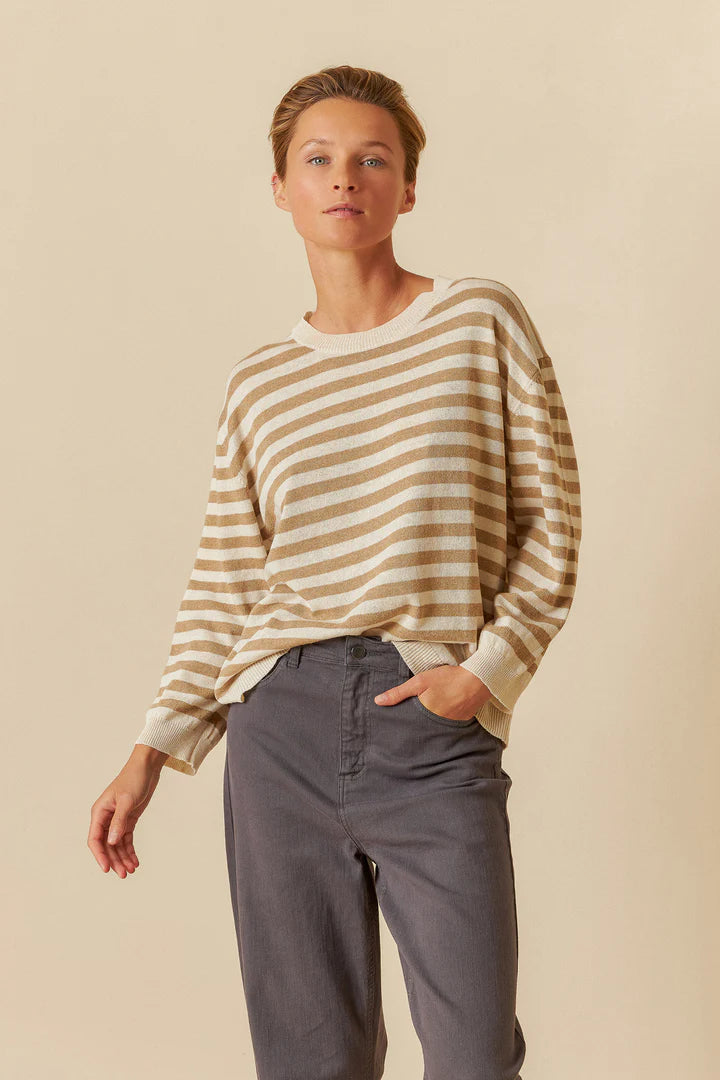 Sweater oversize a righe ecru