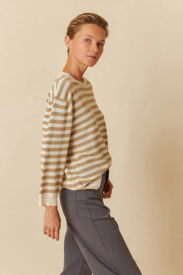 Sweater oversize a righe ecru