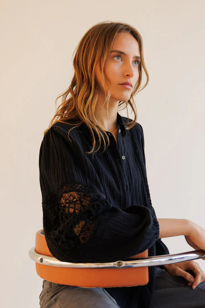 Camicia in doppia garza di cotone nera