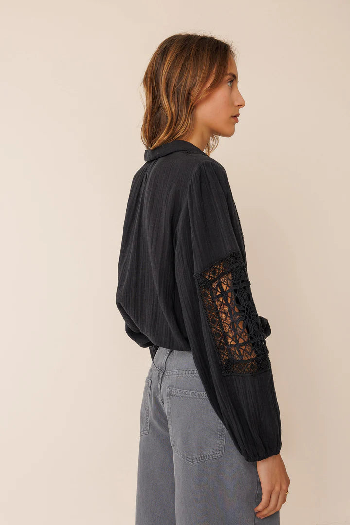 Camicia in doppia garza di cotone nera