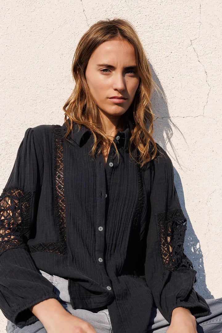Camicia in doppia garza di cotone nera