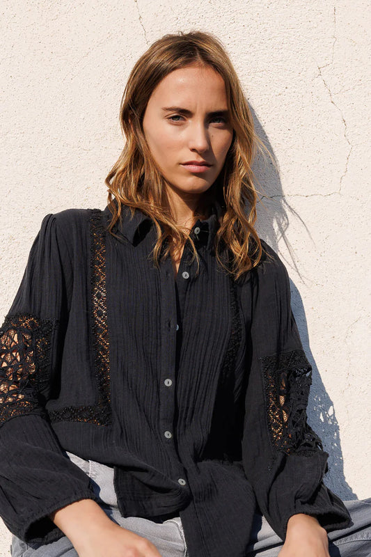 Camicia in doppia garza di cotone nera