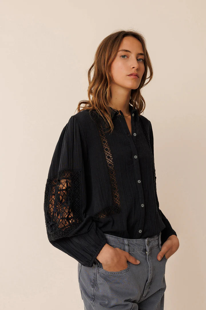 Camicia in doppia garza di cotone nera