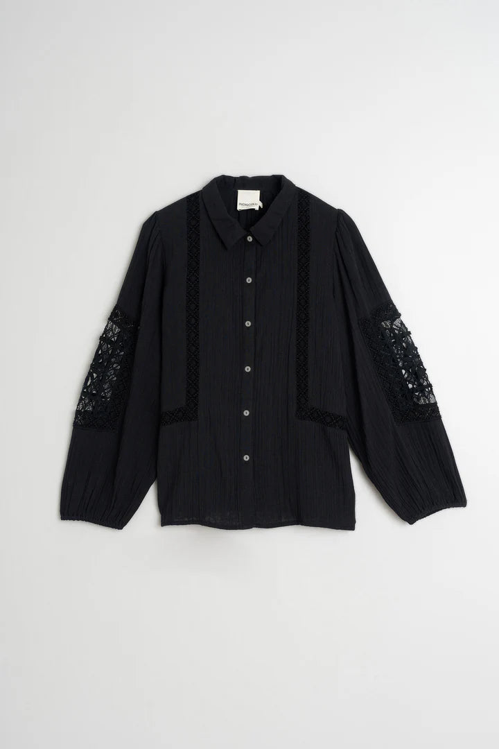 Camicia in doppia garza di cotone nera