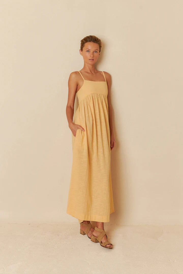 Maxi dress con fiocco giallo tangerine