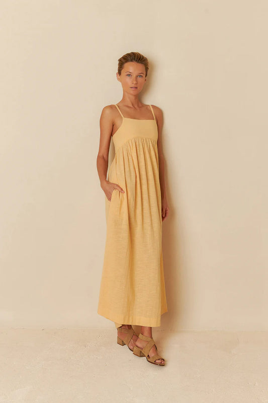 Maxi dress con fiocco giallo tangerine