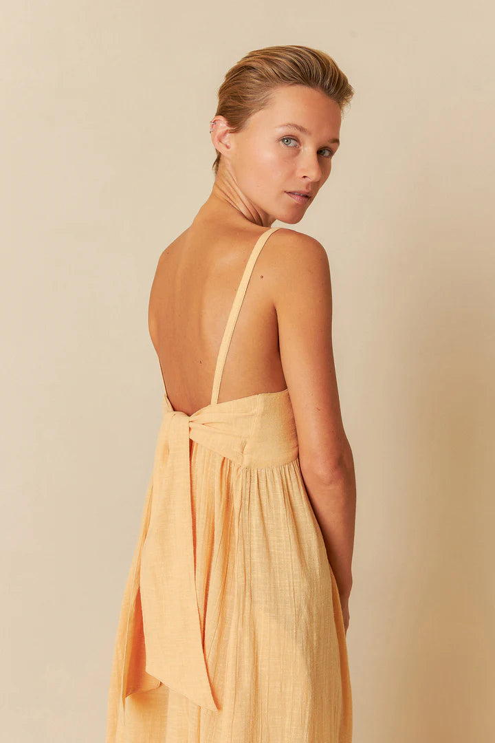 Maxi dress con fiocco giallo tangerine