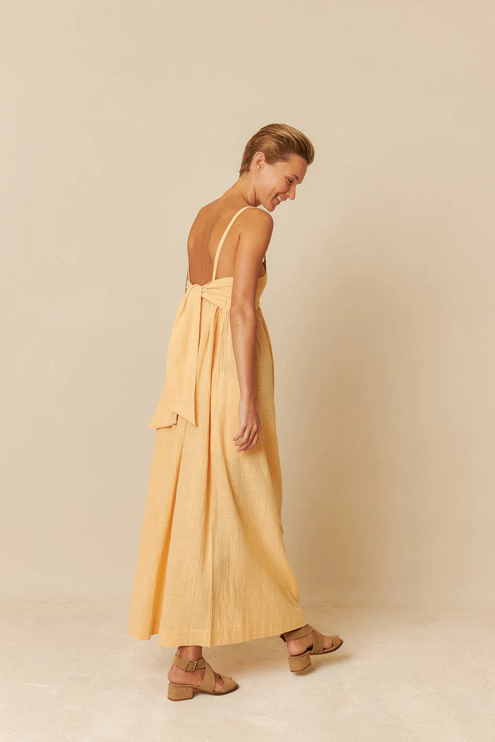 Maxi dress con fiocco giallo tangerine