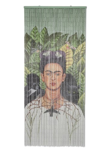Tenda ombreggiante con fili in bamboo illustrata Frida Kahlo con scimmia