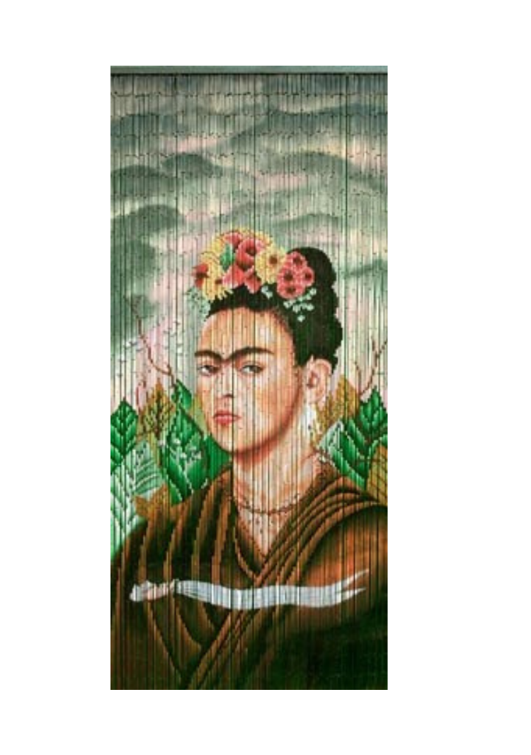 Tenda ombreggiante con fili in bamboo illustrata Frida Kahlo con fiori