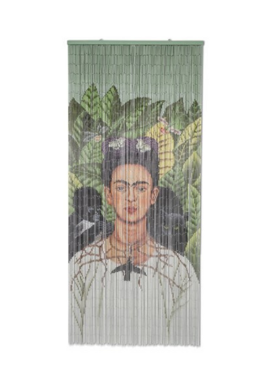 Tenda ombreggiante con fili in bamboo illustrata Frida Kahlo con scimmia